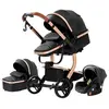 Non communiqué Poussette 3 en 1 Bébé Combinée Siège-Auto Nacelle Trio Réversible cuir pu Roues increvables Canne noir