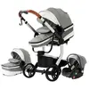 Non communiqué Poussette 3 en 1 Bébé Combinée Siège-Auto Nacelle Trio Réversible cuir pu Roues increvables Canne.gris