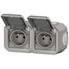Prise de courant double horizontal 16A 2P+T Legrand Plexo  grise compl...