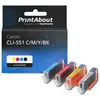 PrintAbout Cartouche compatible Canon CLI-551 C/M/Y/BK - 4 couleurs - Multipack