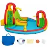 COSTWAY Château Gonflable pour 3 Enfants avec 2 Toboggans,Bassin d'Eclaboussement,Canon à Eau Charge Max 160KG Souffleur Non-inclus