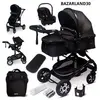 GAGADUMI BAZARLAND30.Poussette 3 en 1 set complet avec siège auto -- Poussette combinée - pneus pleins - Sac à langer. Noir