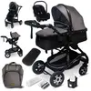 GAGADUMI BAZARLAND30.Poussette 3 en 1 set complet avec siège auto -- Poussette combinée - pneus pleins - Sac à langer. Gris/noir