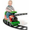 GOPLUS Train Porteur électrique pour Enfants avec Musique Lumière Train Trotteur avec Voies en PP Espace de Rangement Vert