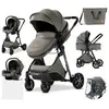 LUXCAR Poussette 3 en 1 Bébé Combinée Siège-Auto Landau Nacelle Réglable Sac à Langer Haute Qualité Poussette Canne Gris Profond