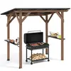 CostwayAbri Barbecue en Bois Cèdre Tonnelle de Jardin pour Grill avec ...