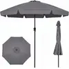CostwayParasol de Jardin Grand Parasol Bord Festonné avec Inclinaison Orientable 30° Bouton-Poussoir Poteau en Bois de Hêtre 8 Baleines Gris
