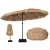 CostwayParasol en Paille 4,5x2,7m Parasol Double Tropical avec Base Le...