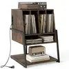 CostwayMeuble Vinyle Rangement Vinyle avec Prise Multiple Roulettes à ...