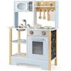CostwayCuisine Jouet Enfant Cuisine en Bois avec Tableau Noir Micro-on...
