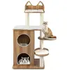 CostwayArbre à Chat en Bois Tour à Chat à 2 Étages avec Niche Platefor...