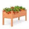 CostwayJardinière Surélevée en Bois Carré Potager sur Pied avec 5 Trou...