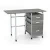 CostwayBureau Pliable avec 3 Tiroirs Table D'écriture Roues Verrouilla...