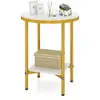 CostwayTable Basse Ronde à 2 Niveaux 40,5 cm Table d'Appoint en Faux M...