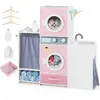 CostwayJeu de Lavage en Bois pour Enfants Machine à Laver Jouet avec B...