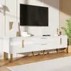 NECHE Meuble tv brillant porte à texture gravée,commode tv avec 4 compartiments de rangement et 2 tiroirs,170x40x53cm,blan