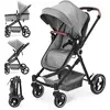 BALOVEBY Poussette 2 En 1, Poussette Combinée Compacte Légère Pliable Avec Siège Inclinable, Poussette Bébé Confort Pour 0-3 Ans Gris