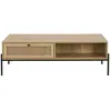 HOMIFAB Table basse 1 tiroir en cannage naturel et effet chêne 115 cm - Iris TU