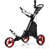 COSTWAY Chariot de Golf Pliable à 3 Roues Sangle Elastique,Porte-paras...