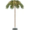 COSTWAY Sapin de Noël Lumineux 180 cm Feuilles Palmier avec 250 Lumières LED Blanc Chaud Base en Métal 813 Branches pour Porche