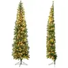 COSTWAY Sapin de Noël Artificiel Demi Arbre Mural 210 cm 150 LED Lumières Blanc Chaud 450 Pointes de Branches Support en Métal