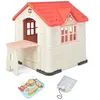 COSTWAY Maisonnette Enfants - 164x124x132 CM, Maison de Jeu avec Table de Pique Nique, Cabane de Jardin en PEHD Anti-UV Rose