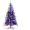 COSTWAY Sapin de Noël 183CM avec 250 Lumières Violets 791 Branches en PVC et Ornements Arbre Automatique d'Halloween Noir