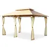 COSTWAY Tonnelle de Jardin en Acier&Tissu, avec Rideaux Moustiquaires Amovibles et Toits Doubles, Havane