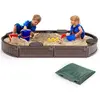 Bac à Sable pour Enfant Rond/Ovale, Bac à Sable avec 4 Sièges Banc Détachables, Bac à Sable avec Couvercle étanche et Anti-Poussière,pour Enfants