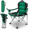 Chaise de camping pliante vert jusqu'à 150 kg chaise de pêche, avec accoudoirs et porte-gobelets - Tresko