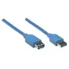 Rallonge USB MANHATTAN - 2m - Bleu - Blindé - Connecteur USB A mâle vers USB A femelle