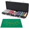 DREAMADE Malette Professionnelle de Poker, Coffret de Poker en Aluminium avec 500 Jetons Laser, 2 Paquets de Cartes, 5 Dés&Tapis