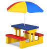 COSTWAY Salon de Jardin pour Enfant Table et 2 Bancs avec Parasol pour...
