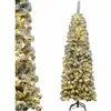 COSTWAY Sapin de Noël 180cm crayon avec neige et 250 lumières LED blan...