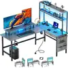 HLONONE Table de jeu LED de 170cmTable dangle en L Avec Tiroirs et Sac...