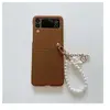 Coque pour Samsung Galaxy Z Flip 3 FONGWAN avec Chaîne de perles - bru...
