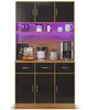 MERAX Buffet de cuisine 180cm en mdf avec lumière led,6 portes,3 tiroi...