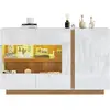 Buffet en panneaux de particules avec lumière led et 3 portes,138x38x90,5cm,bla buffet blanc