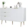 Buffet en mdf avec 2 portes,3 tiroirs,pieds et poignées dorés,120x38x80,5cm,blan buffet blanc
