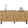 Buffet en panneaux de particules avec 4 portes et motifs géométriques texturés,160,5x35,5x78cm buffet naturel