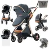 P O S Poussette 3 en 1 Bébé Combinée Siège-Auto Nacelle Trio Réversible Réglable Haute Qualité Roues increvables Canne bleu.bazarland30