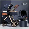 P O S Poussette 3 en 1 Bébé Combinée Siège-Auto Nacelle Trio Réversible Réglable Haute Qualité Roues increvables Canne bleu bazarland30