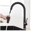 AURALUM MAX Robinet de Cuisine Noir en Inox avec Douchette Extractible - Mitigeur Cuisine Col de cygne Rotatif à 360° - 2 Fonctions Jet
