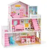 Maison de Poupée en Bois - COSTWAY - 11 Accessoires - 3 Etages - Rose