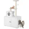 Costway Arbre À Chat En Bois 132cm Avec Maison De Toilette Pour Chat À 2 Porte, Griffoir En Sisal, Niche Et Pompon Suspendu, Blanc