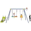 Portique Balançoire Extérieur - DREAMADE - Toboggan - Panier de Basket...