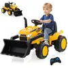 GOPLUS Tracteur Électrique Enfant 3-8 Ans 12V,Tractopelle avec Bras et...