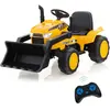 COSTWAY Tracteur Electrique 12V/7Ah Tractopelle pour Enfants, Télécomm...