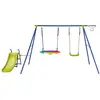 COSTWAY Portique avec Balançoire Nid d'Oiseau Ronde Ø82CM,Toboggan,Pan...