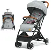 COSTWAY Poussette Bébé 6-36 Mois Pliable à une Main TigeDossier-Repose-pieds RéglablesAuvent Rétractable Sangle dAttache Gris